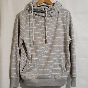 Primark Cowl Neck Grey and White Striped Hoodie Size Medium